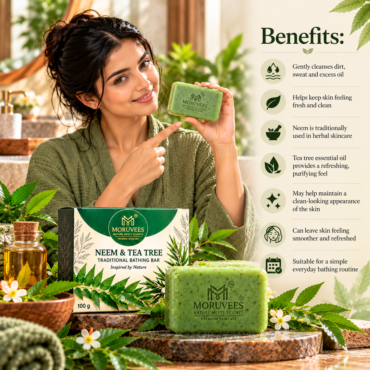 NEEM & TEA TREE TRADITIONAL BATHING BAR - Image 3