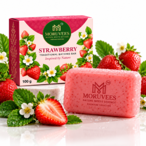 Moruvees Strawberry Skincare Still Life STRAWBERRY TRADITIONAL BATHING BAR