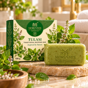 Moruvees Tulasi Herbal Soap Still Life TULASI TRADITIONAL BATHING BAR